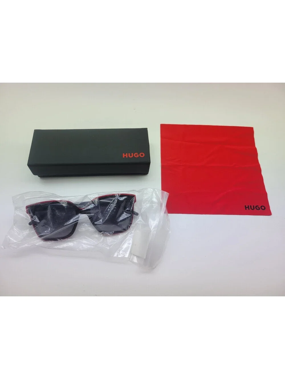 Hugo Boss Men's Rectangle Sunglasses HG 1051/S 01T 90 Black/Red w/ Case & Cloth
